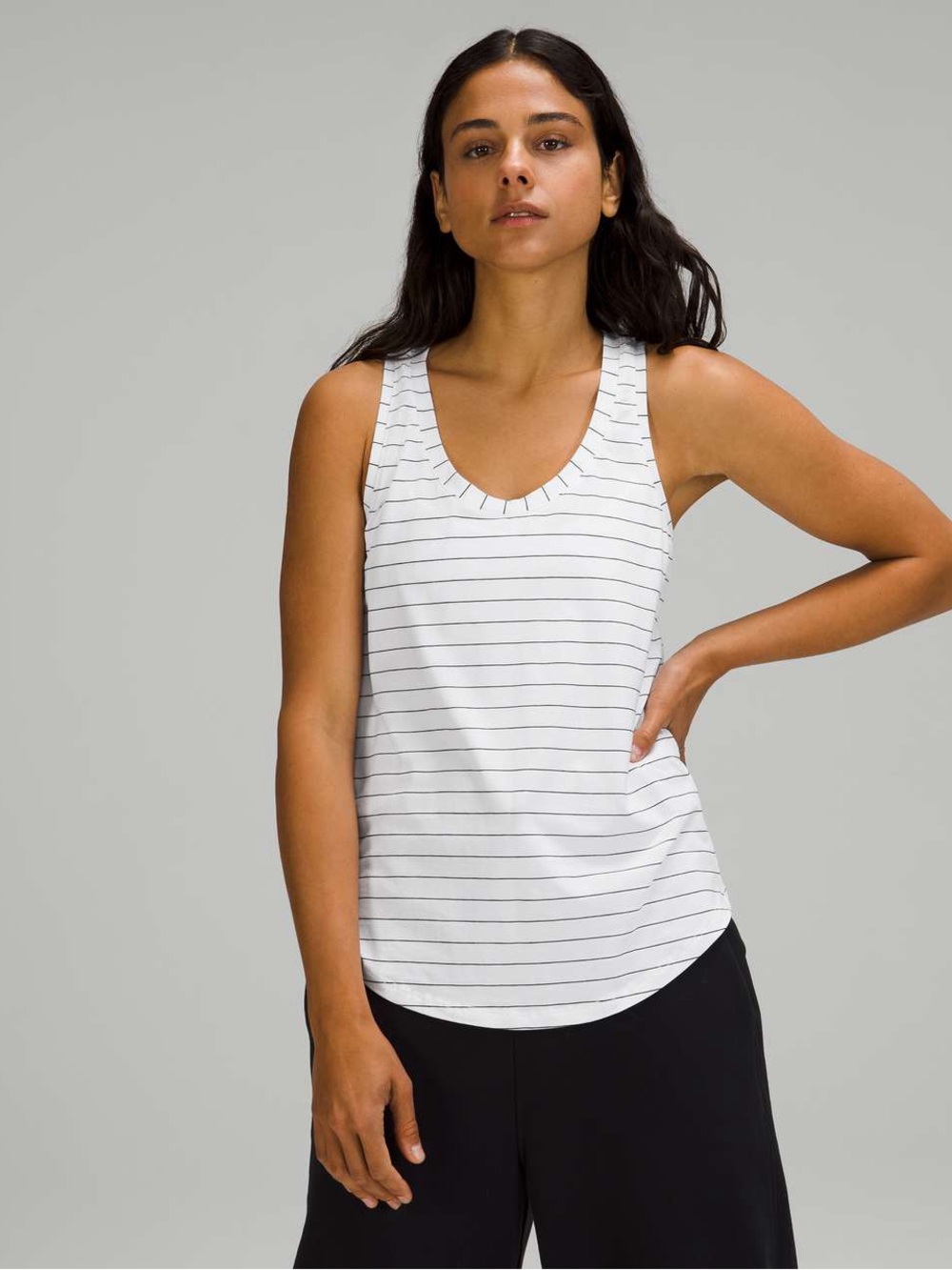 lululemon athletica White and Black Striped Scoop Tank